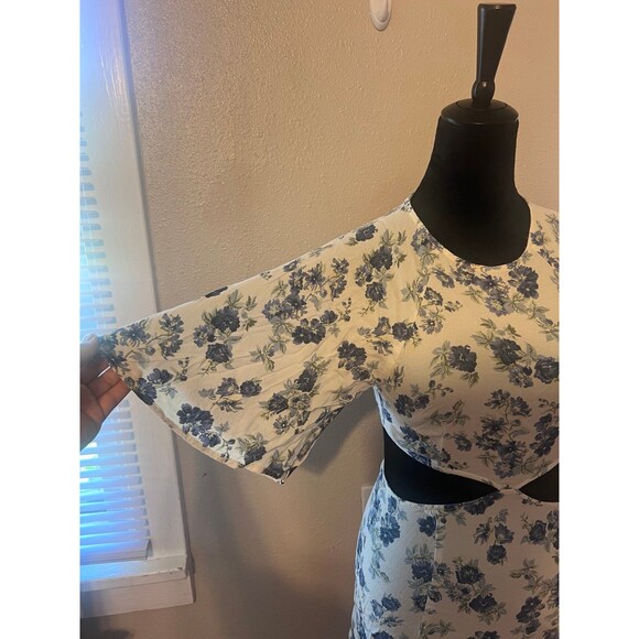 Reformation Lenni Floral White And Blue Cutout Mini Dress Size 2 - Picture 4 of 8